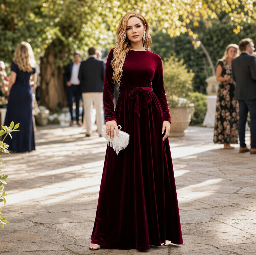 Velvet Long Sleeve Maxi Dress