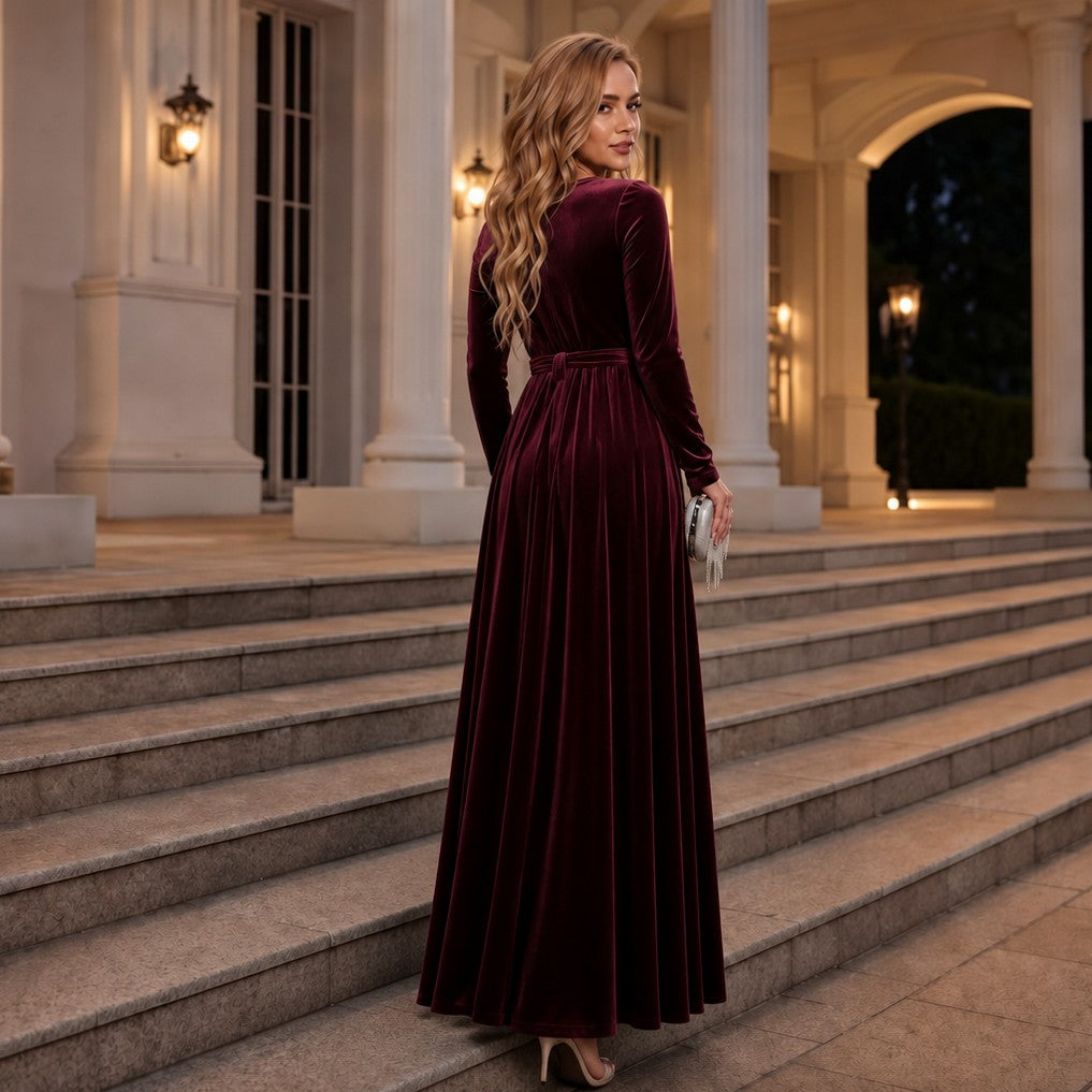 Velvet Long Sleeve Maxi Dress