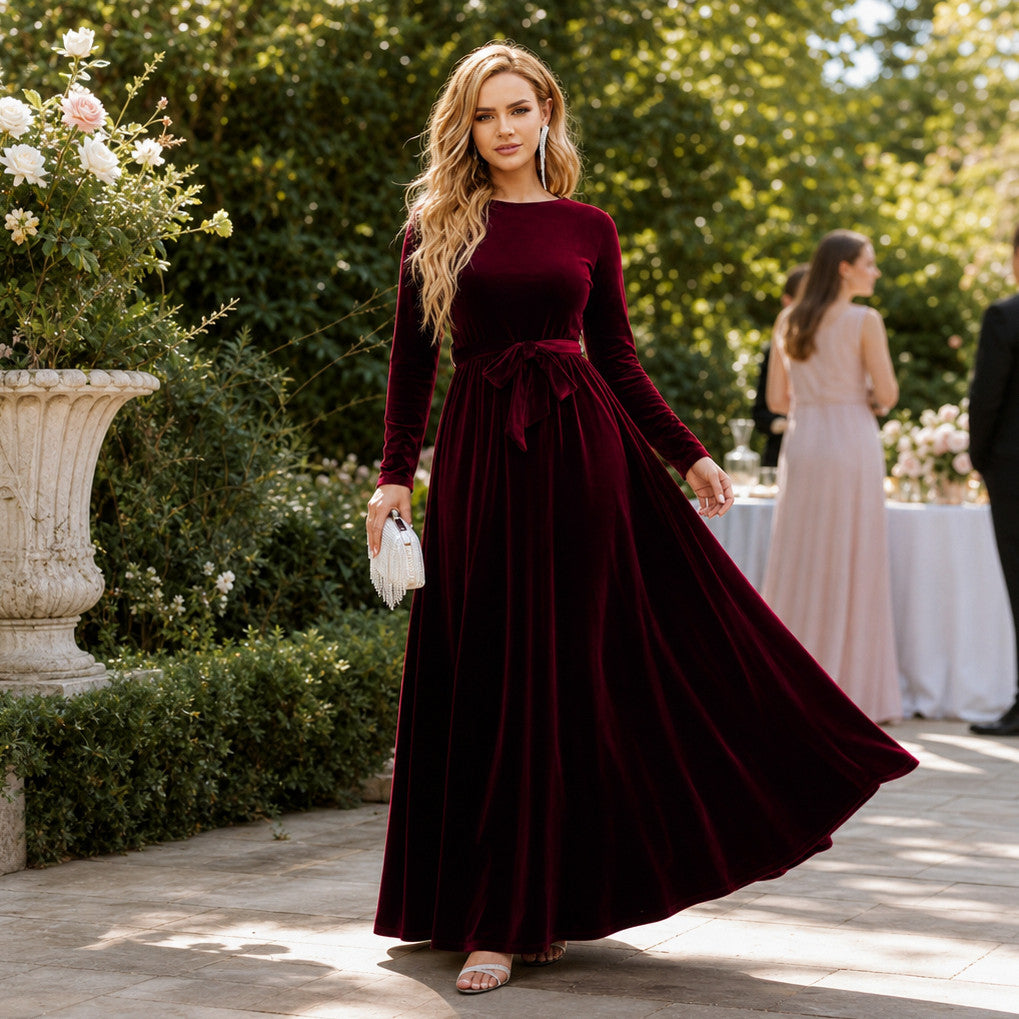 Velvet Long Sleeve Maxi Dress
