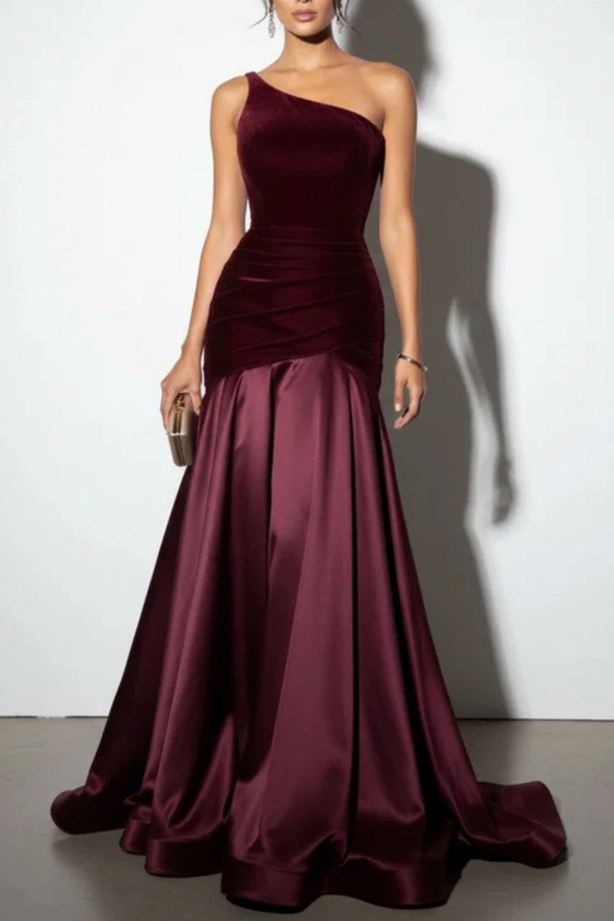 Velvet One Shoulder Drop Waist Maxi Dress