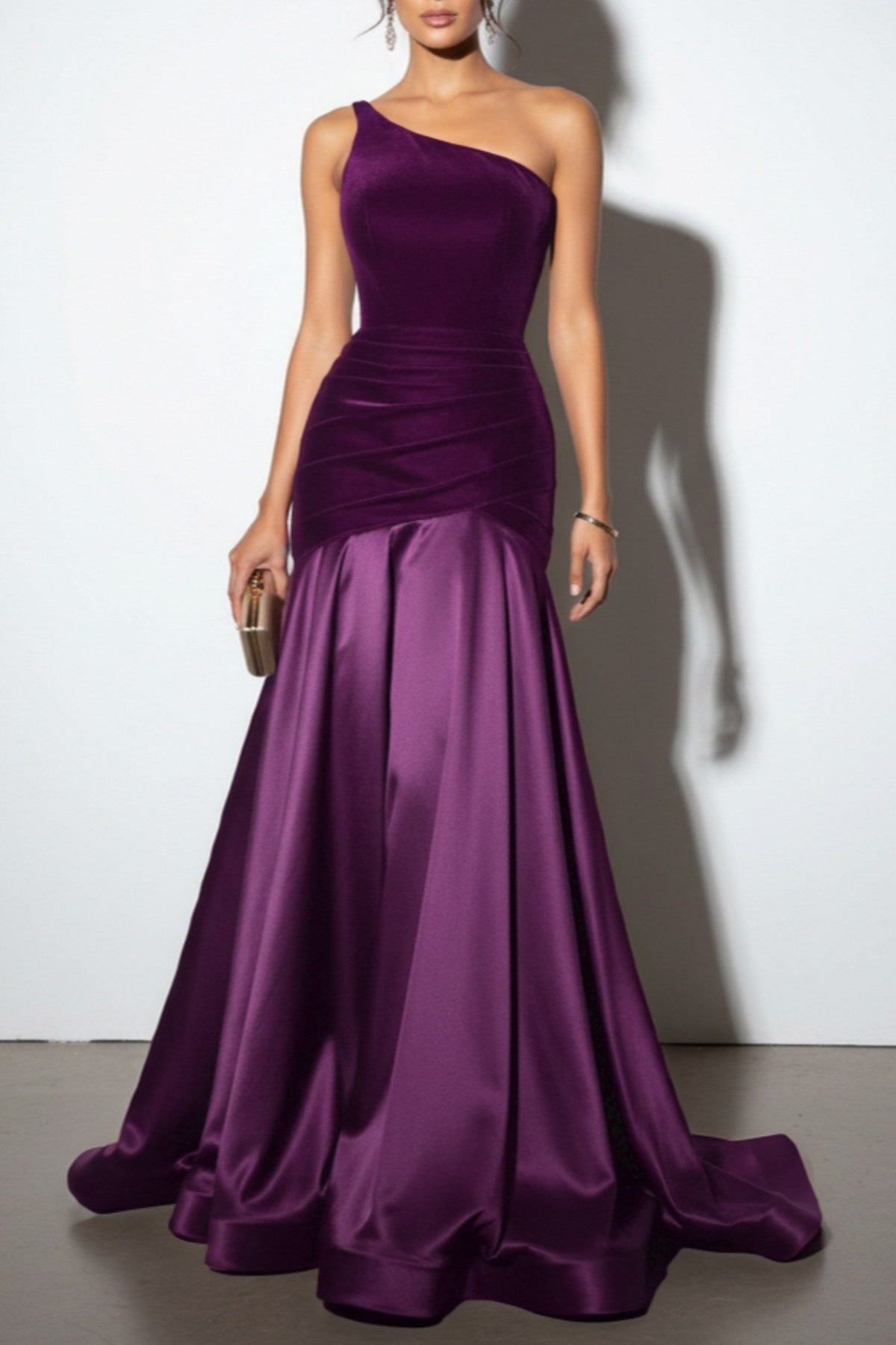 Velvet One Shoulder Drop Waist Maxi Dress