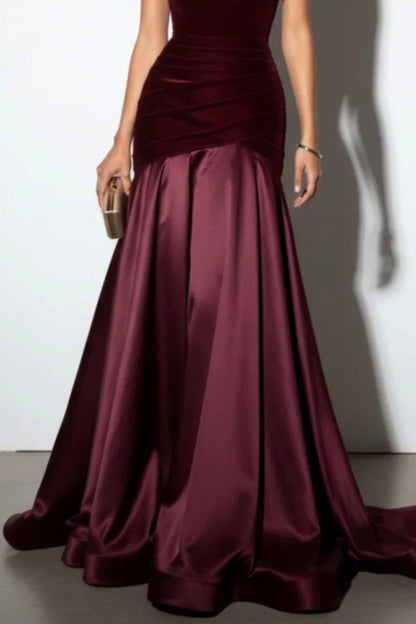 Velvet One Shoulder Drop Waist Maxi Dress