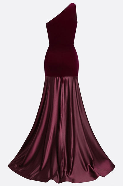 Velvet One Shoulder Drop Waist Maxi Dress